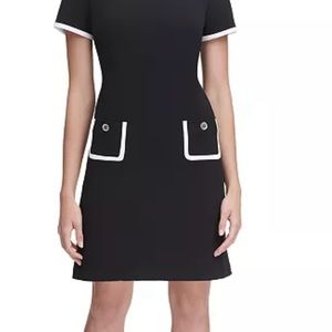 Classic Tommy Hilfiger black dress with tan trim on sleeve and pocket, 10P